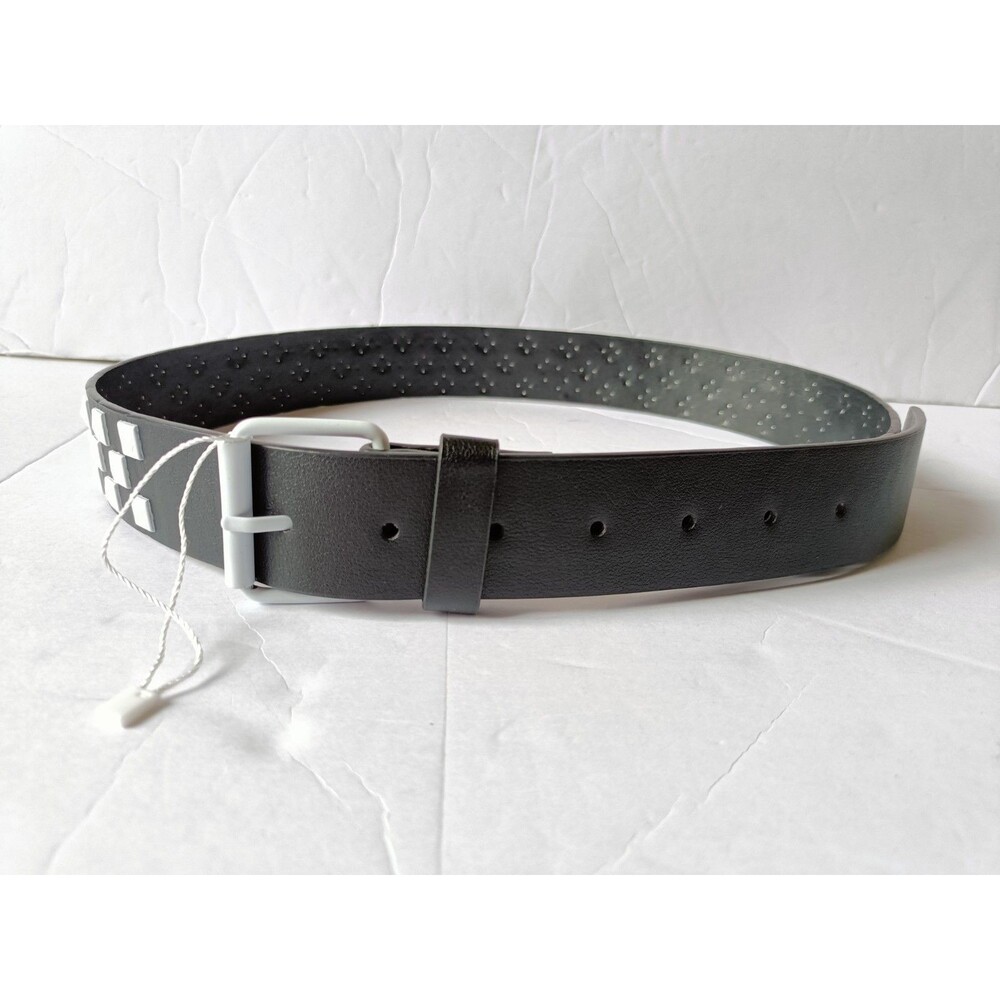Studded Belt Men's Size 36-38 White Faux Leather Adjustable